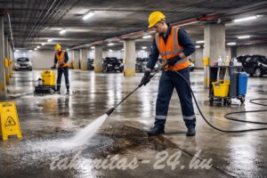 Teremgarázsban az olajfoltok por és szennyeződések kezelése