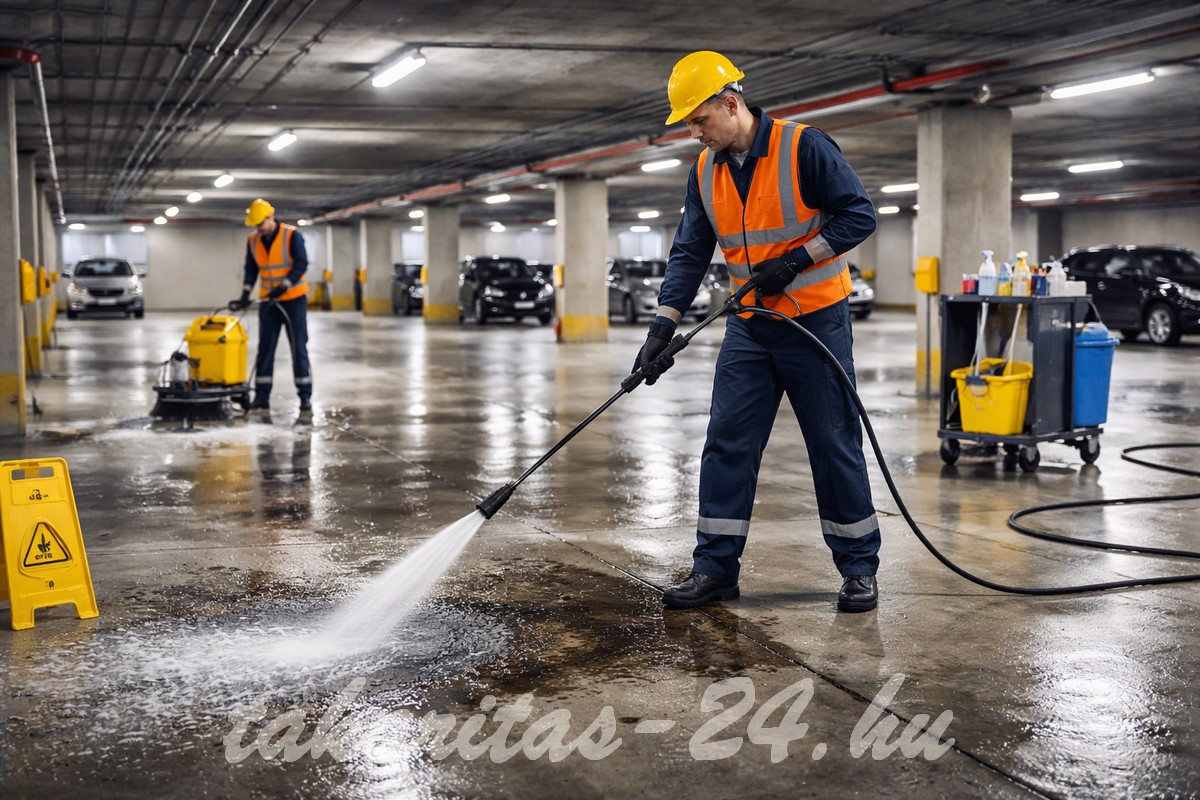 Teremgarázsban az olajfoltok por és szennyeződések kezelése
